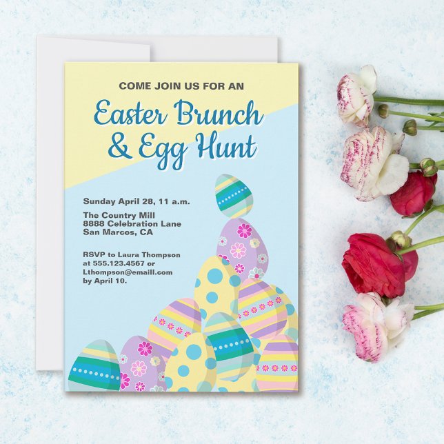 Custom Easter Egg hunt colourful spring Invitation (easter brunch and egg hunt invitation . colorful and fun design.)
