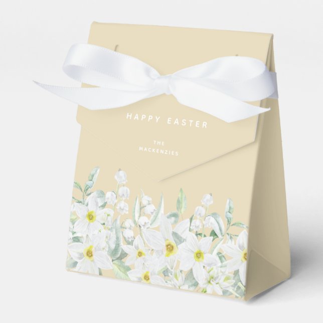Custom Easter Message White Floral Border Favor Box (Front Side)