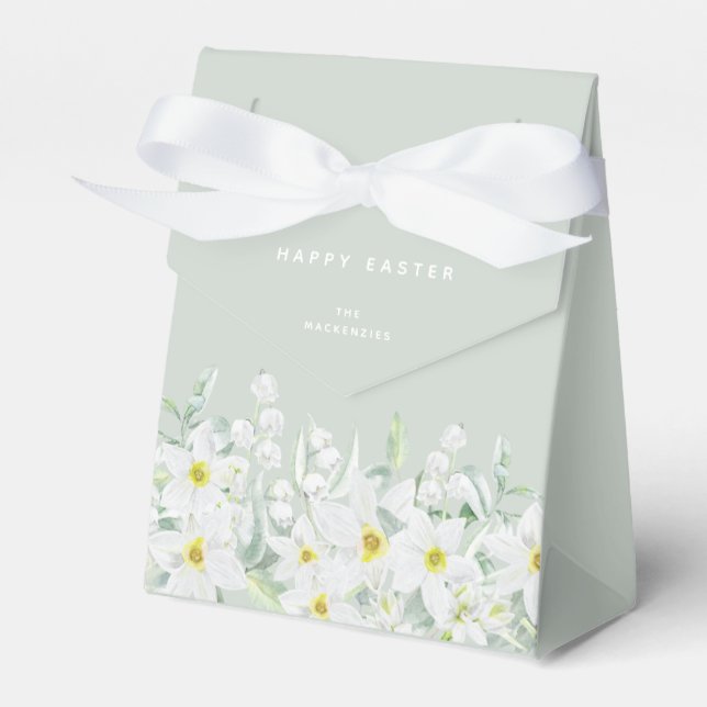 Custom Easter Message White Floral Border Favor Box (Front Side)