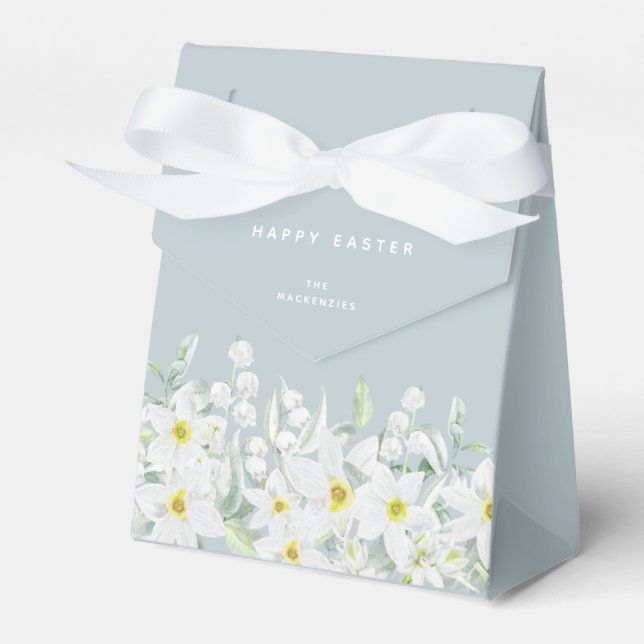 Custom Easter Message White Floral Border Favor Box (Front Side)