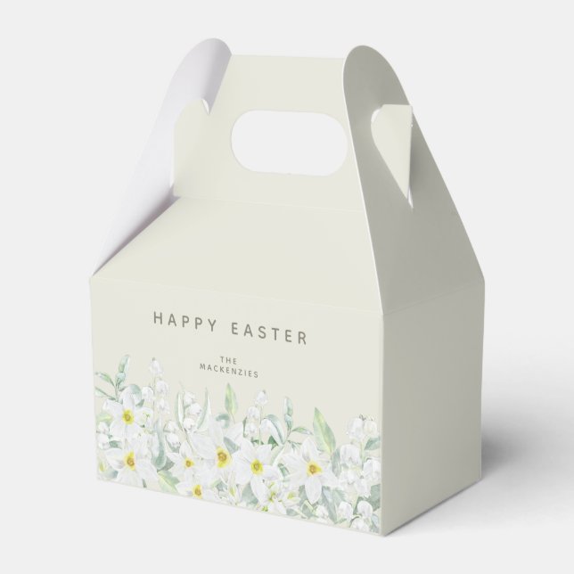 Custom Easter Message White Floral Border Favor Box (Front Side)