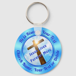 Custom Easter Party Favours, He is Risen Church Keychain
