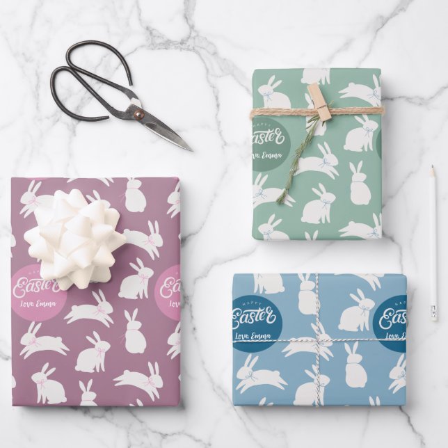Custom Easter Rabbit Wrapping Paper Sheet Set of 3 (Front)