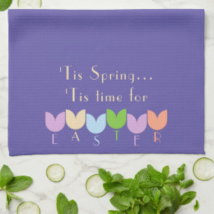 Custom Easter, Spring Tulip Flowers, Iris Lavender Kitchen Towel