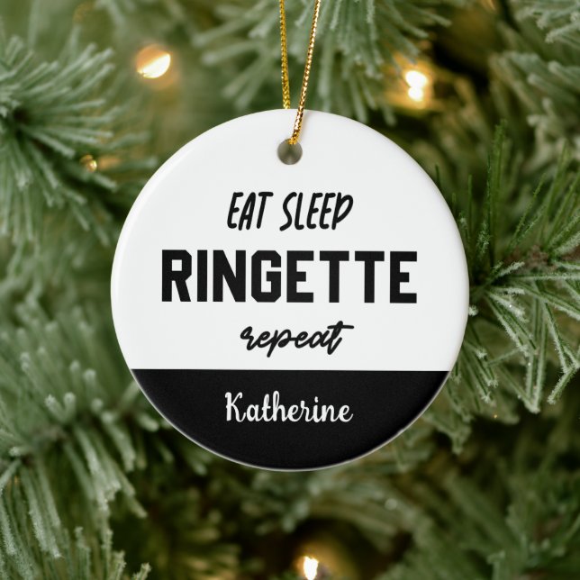Custom Eat Sleep Ringette Repeat Ringette Player Ceramic Ornament (Tree)