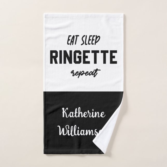 Custom Eat Sleep Ringette Repeat Ringette Player Hand Towel (Hand Towel)