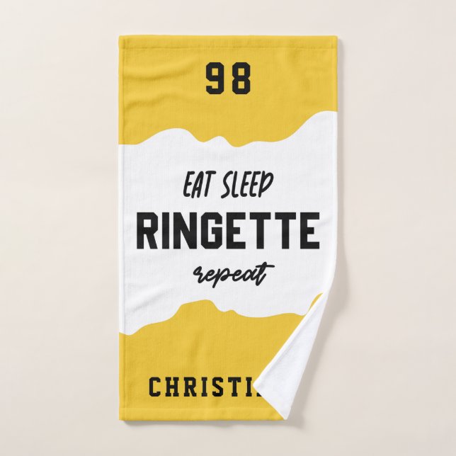Custom Eat Sleep Ringette Repeat Ringette Player Hand Towel (Hand Towel)