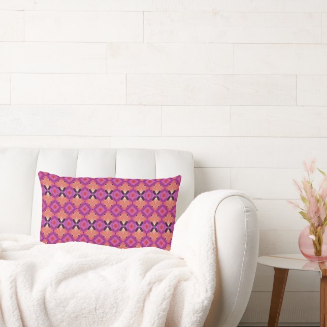 Custom Eclectic Purple and Pink Pattern  Lumbar Pillow (Couch)