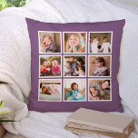 Custom Editable Background Colour Photo Collage Throw Pillow<br><div class="desc">Pillow with 9 square photos arranged in a grid layout each with a white border around them on the front and back side making it 18 photos in total that you can replace with you own photos all against an editable background colour (click customize to change background colour). Perfect for...</div>