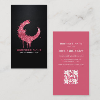 Custom Editable Black Carbon with Pink Glitter Business Card
