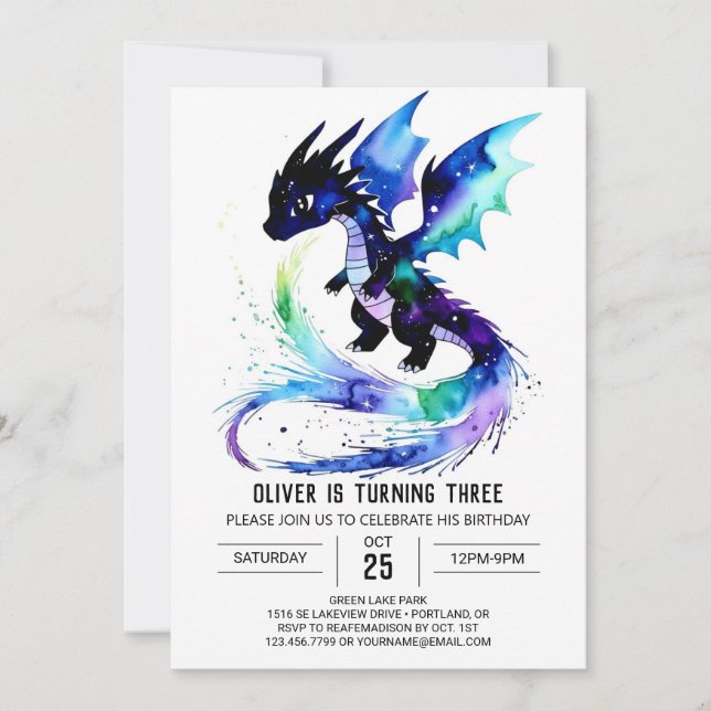 Custom Editable Dragon Digital Boy Birthday Invitation (Front)