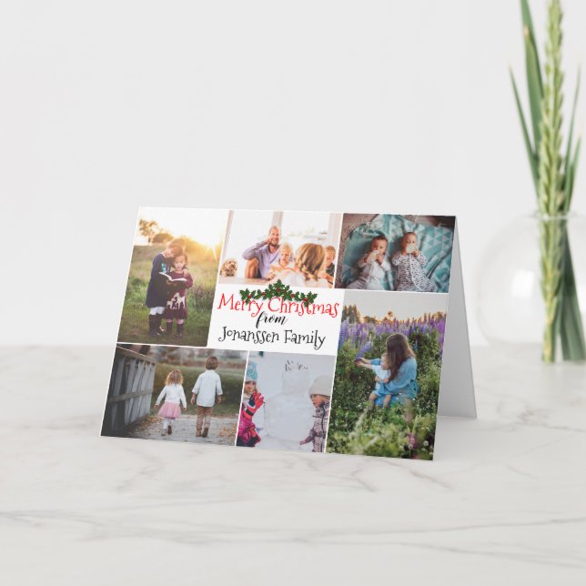 Custom Editable Multi Photo, Name Text Christmas Holiday Card (Front)