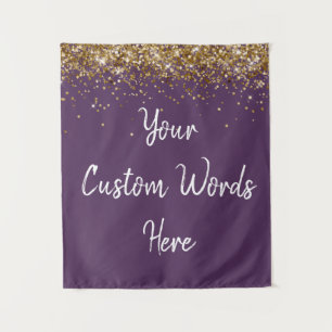 Custom Eggplant & Gold Birthday Party Photo Booth Tapestry