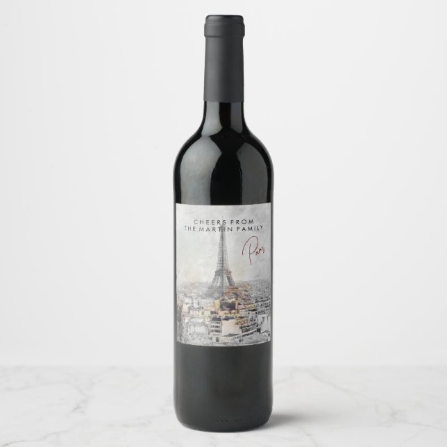 Custom Eiffel Tower Paris Wine Label Personalized (Front)