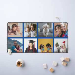 Custom Eight Photo Blue Border Personalized Desk Mat