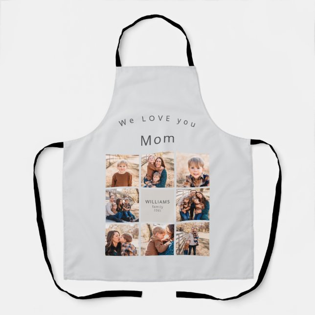 Custom Eight Photo Family Collage Love you Mom Apron (Front)