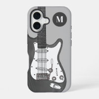 Custom Electric Guitar Grey Black White Monogram