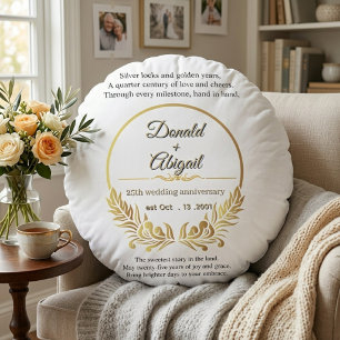 Custom elegant 25th wedding anniversary couple  round pillow