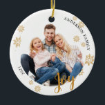 Custom Elegant 2 side Family Photo Christmas Ceramic Ornament<br><div class="desc">Custom Elegant 2 side Family Photo Christmas Ceramic Ornament.
Customize this elegant photo that features a "Joy" script with your beautiful family photos,  family name,  and year.
enjoy this Christmas season.</div>