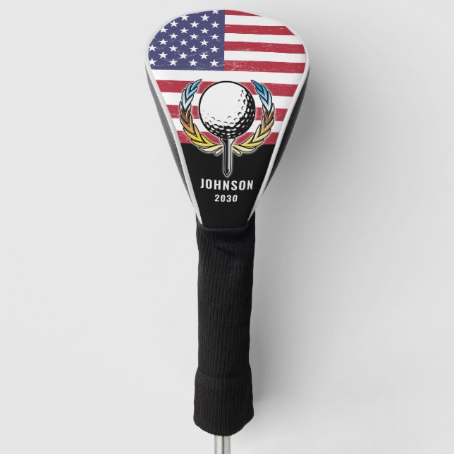 Custom Elegant American Flag Golf Design Head Cover (Front)