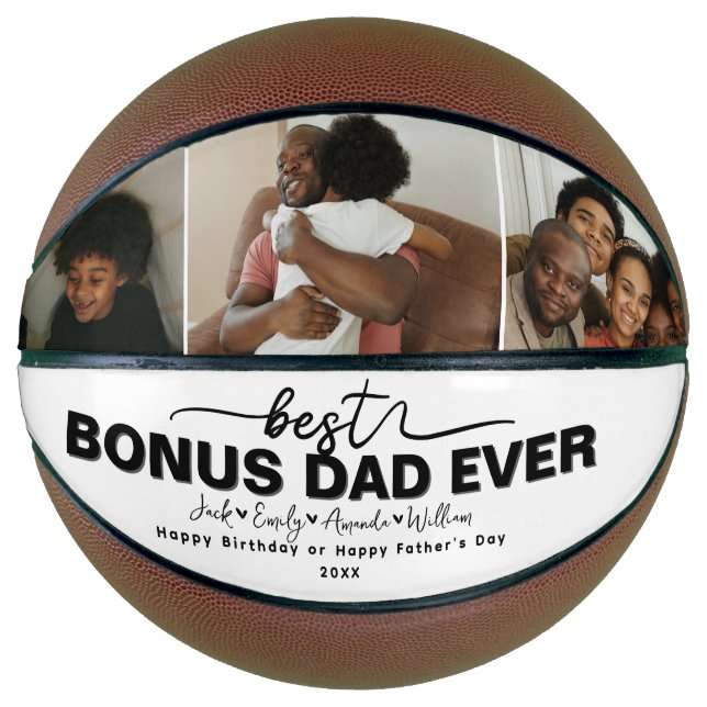 Custom Elegant Best bonus dad ever Photo collage Basketball (Front)