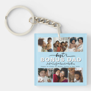 Custom Elegant Best Bonus Dad Photo collage Keychain