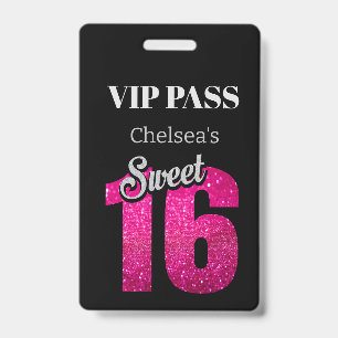 Custom Elegant Birthday Black Sweet 16 VIP Badge