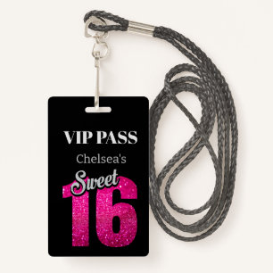Custom Elegant Birthday Black Sweet 16 VIP Badge