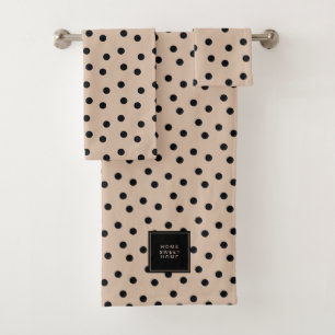 Custom Elegant Black Dots on Tan Beige Background Bath Towel Set