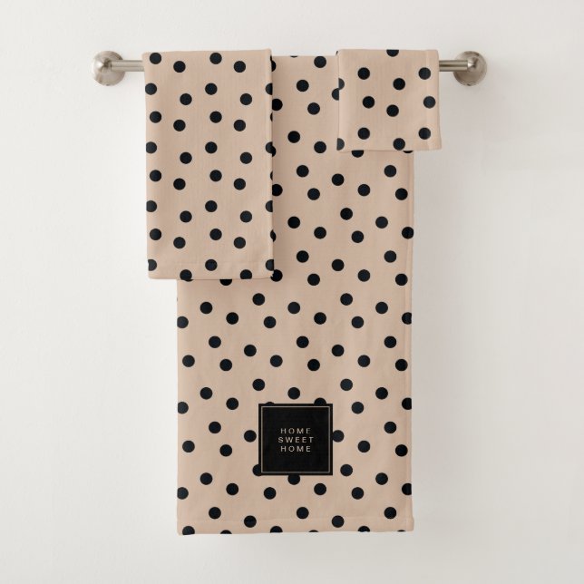 Custom Elegant Black Dots on Tan Beige Background Bath Towel Set (Insitu)