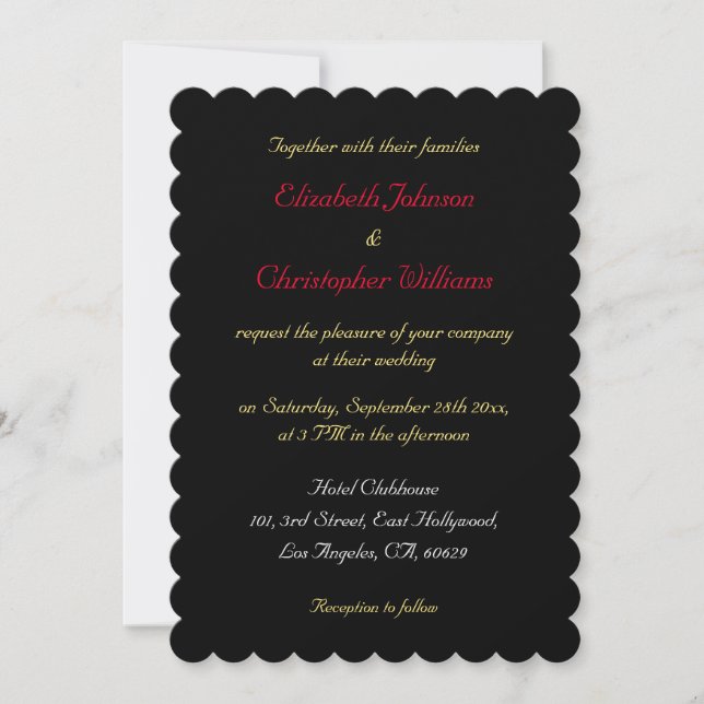Custom Elegant Black Faux Gold Silver Wedding Invitation (Front)