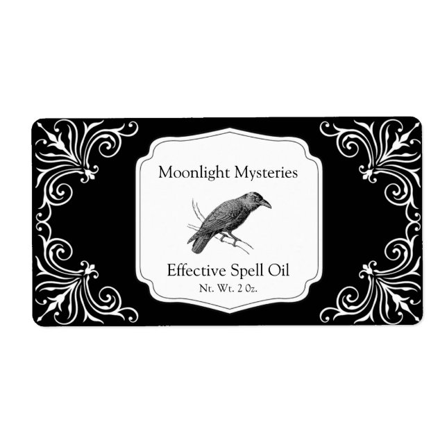 Custom Elegant Black Flourish Dropper Bottle Label (Front)