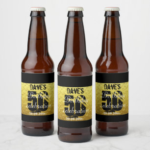 Custom Elegant Black Gold 50th Birthday Party  Beer Bottle Label