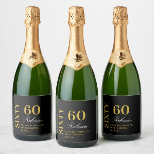 Custom Elegant Black Gold 60 Birthday Cocktail  Sparkling Wine Label