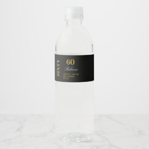 Custom Elegant Black Gold 60th Birthday Party  Water Bottle Label