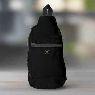 Custom Elegant Black Gold Initial Monogram Sling Bag