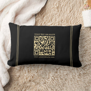 Custom Elegant Black & Gold Template QR Code Lumbar Pillow