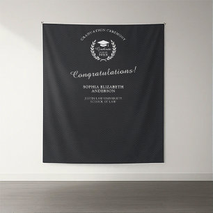 Custom Elegant Black Graduation Party Backdrop Tapestry