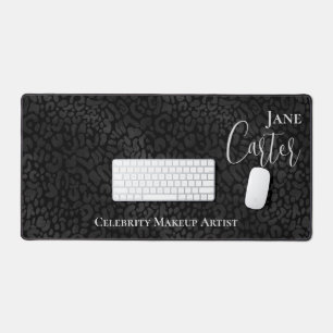 Custom Elegant Black Leopard Name Profession Desk Mat