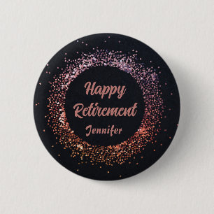 Custom Elegant Black Rose Gold Happy Retirement 2 Inch Round Button