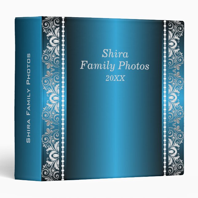Custom - Elegant Blue and Silver Lace Binder (Front/Spine)