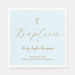 Custom Elegant Blue gold Cross Baptism Script  Napkin