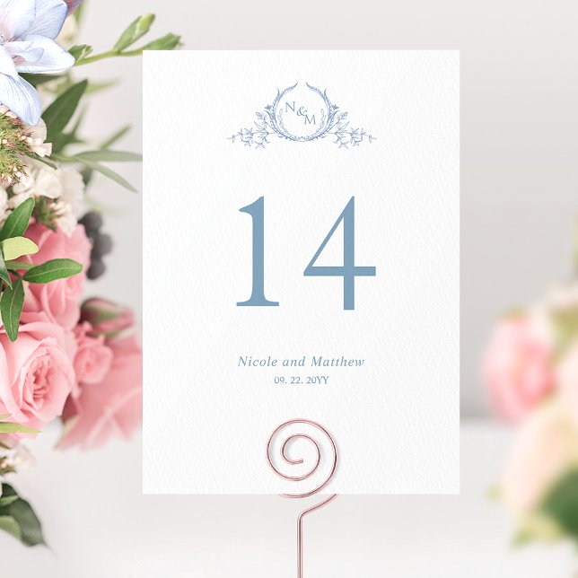 Custom, Elegant Blue Monogram Wedding Table Number (Creator Uploaded)