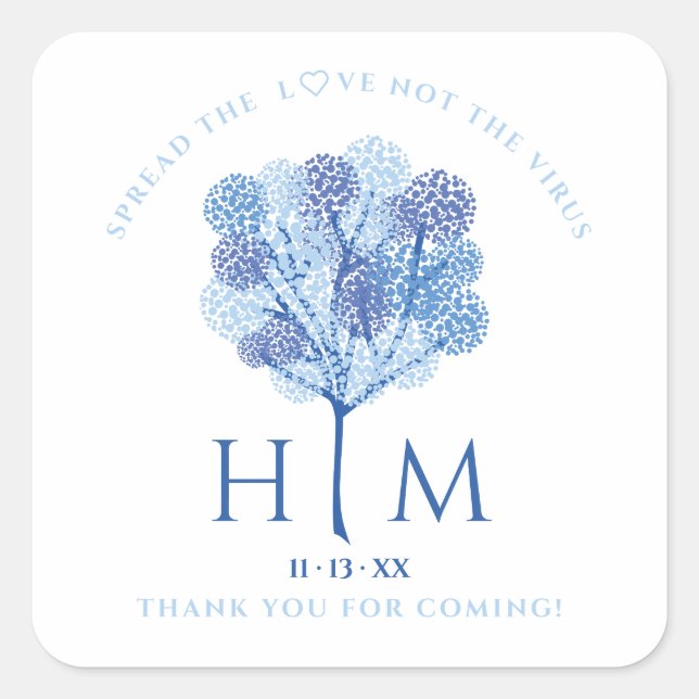 Custom Elegant Blue Three Wedding Sanitizer Hand Square Sticker (Front)