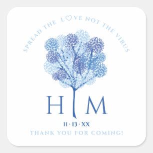 Custom Elegant Blue Three Wedding Sanitizer Hand Square Sticker