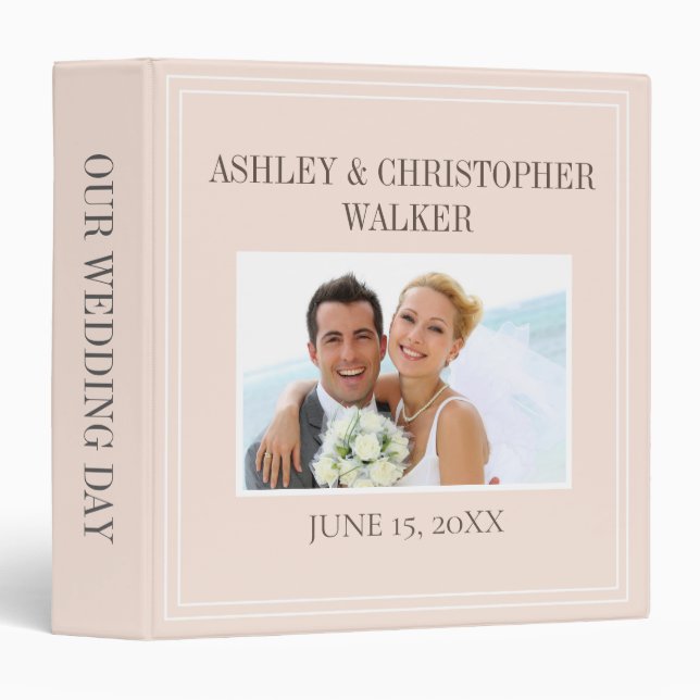 Custom Elegant Blush Pink Photo Wedding Binder (Front/Spine)