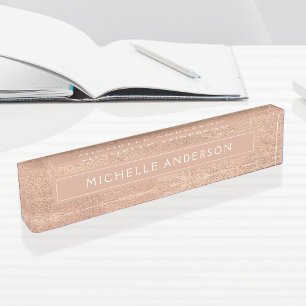 Custom Elegant Blush Pink Rose Gold Foil Nameplate