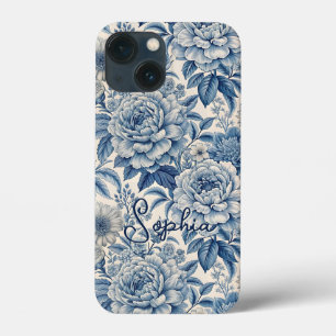Custom Elegant Boho Chic Blue Blossom iPhone 13 Mini Case