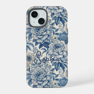 Custom Elegant Boho Chic Blue Blossom iPhone 15 Case