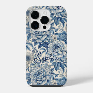 Custom Elegant Boho Chic Blue Blossom iPhone 14 Pro Case